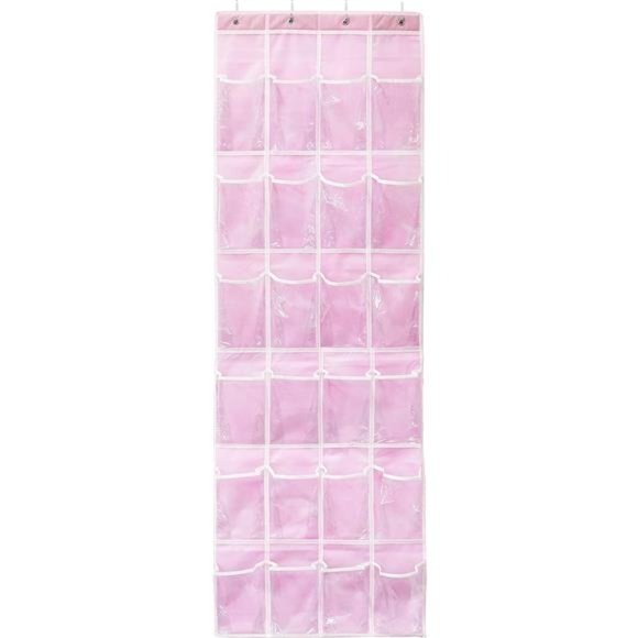 24 Pockets Crystal Clear Over The Door Hanging Shoe Organizer Pink - Picture 2 of 5